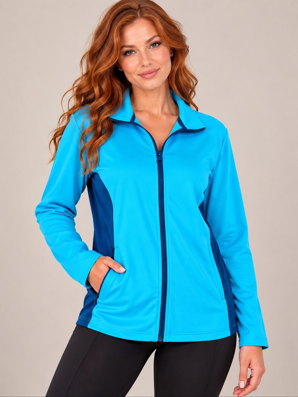 Women Champion C9 Colorblock Athletic Mock Neck Track Jacket Sz.L